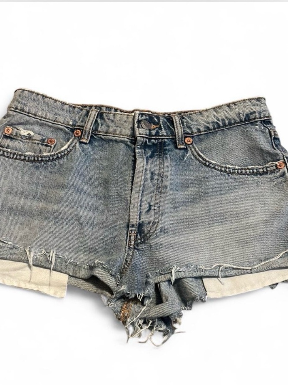 Zara‎ Light Blue Frayed Denim Shorts
